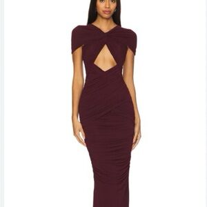 Ronny Kobo Nasha Burgundy Cutout Maxi Dress Mesh Ruched